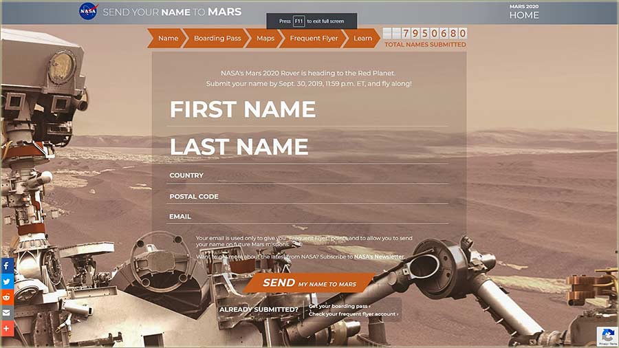 Šiljte Vašo ime na Mars, a priko NASA-e !!!